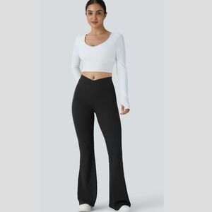 Crossover Casual Flare Pants with pockets